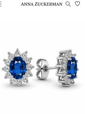 Anna Zuckerman Sapphire Blue Halo Oval Stud Earrings